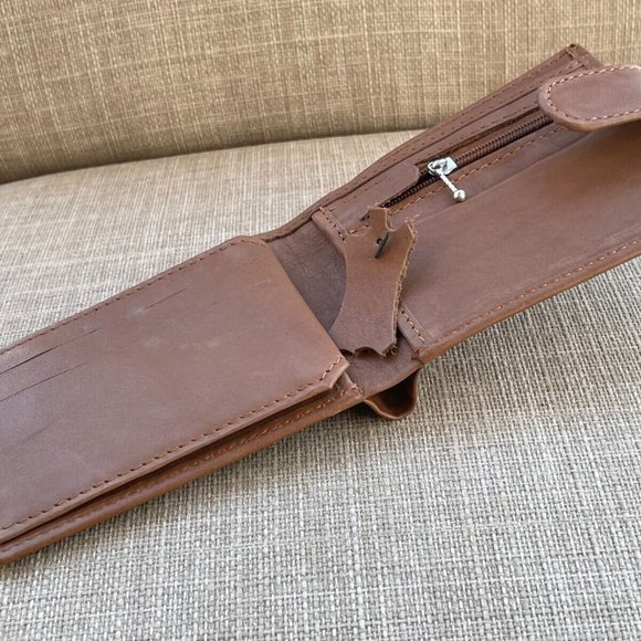 Men Wallet Billfold Handmade Genuine Leather Bifold Card Holder W/ Snap - Picture 10 of 11